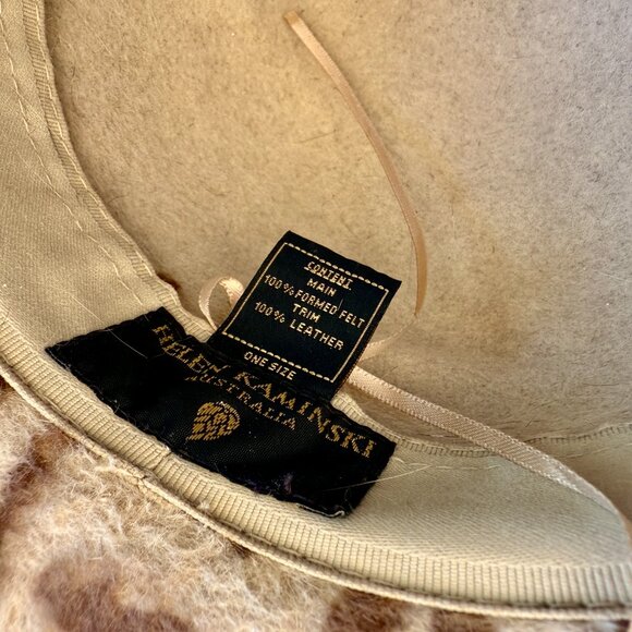 Helen Kaminski Animal Print 100% Wool & Leather Brim-up Cloche Hat - Picture 7 of 8